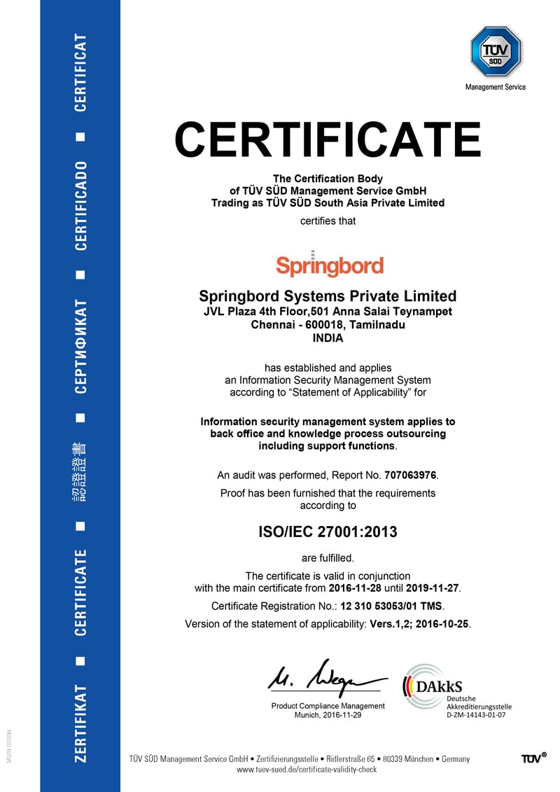 Beispiel für ein ISO 27001-Zertifikat